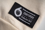 Courtside Six natural 350 GSM fleece crewneck sweater, organic and made in Canada, featuring 'Courtside Six' cursive font, ideal for stylish, eco-conscious basketball fans.